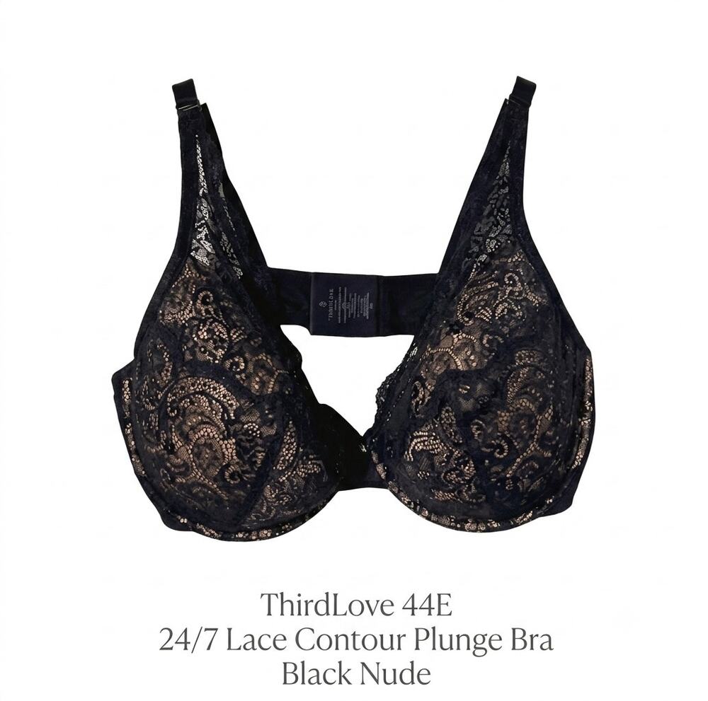 ThirdLove 44E 24/7 Lace Contour Plunge Bra Black Nude Underwire